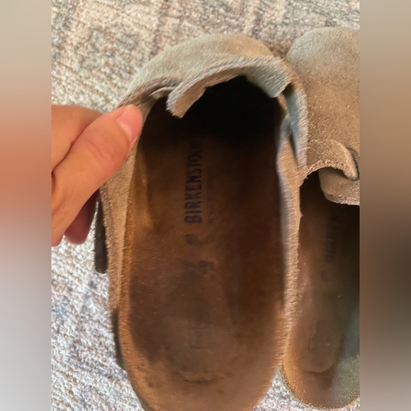 Birkenstock Boston Suede Leather Taupe Clogs - Picture 5 of 7